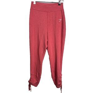 GYMSHARK‎ Women's Size S Coral High-Rise Joggers Pants Ruched Bottoms with Ties